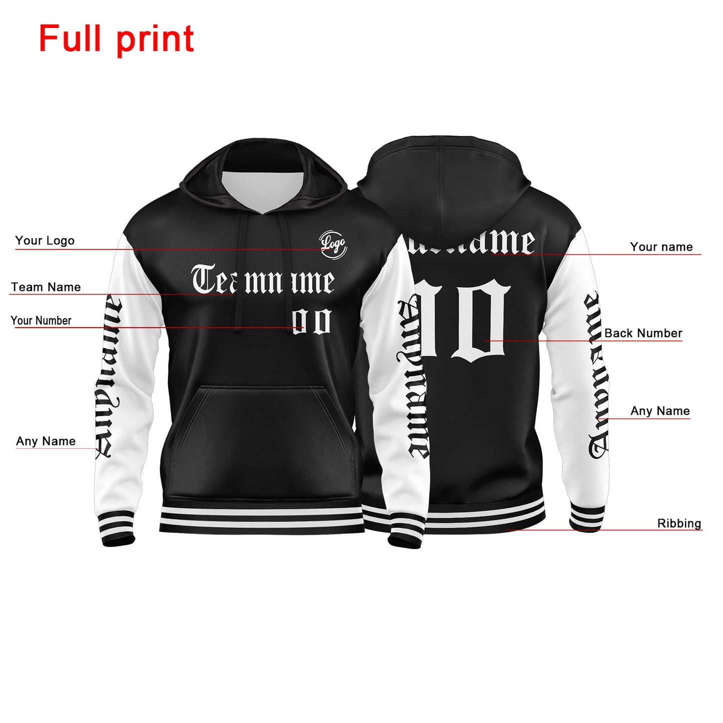 Custom White Black Sweatshirt Hoodie For Men Women Girl Boy Print Your Logo Name Number