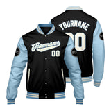 Custom Black Light Blue Varsity Jackets for Men Women Youth Personalized Letterman Jackets