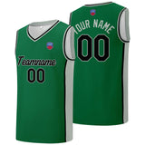 Custom basketball jersey shorts for men and women. Embroidered and printed name, number and logo Green&Grey