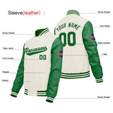 Custom Cream White Green Varsity Jackets for Men Women Youth Personalized Letterman Jackets