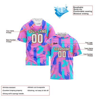 Custom Pink Blue Short Sleeve Hoodies for Men Women Shirts with Hoods Printed Name Logo