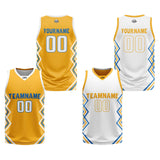 Custom Yellow White Reversible Basketball Jersey Uniform Suit Printed Your Logo Name Number