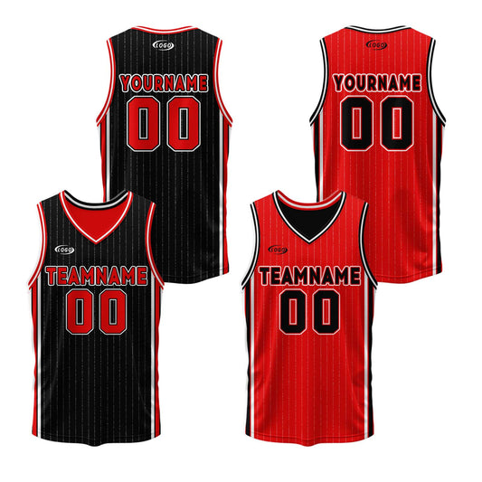 Custom Black Red Reversible Basketball Suit for Adults and Kids Personalized Jersey