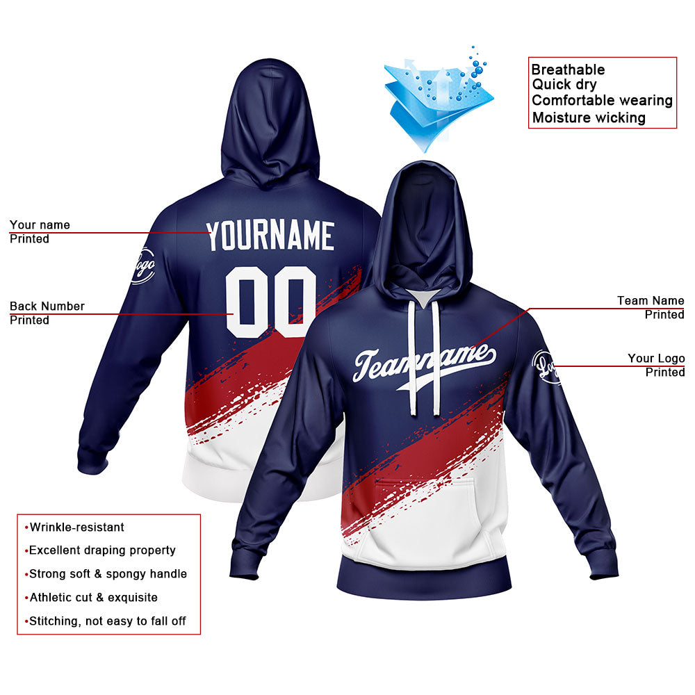 Custom Navy White Hoodie Sweatshirt Set for Men Women Youth Tops and Pants Set Tracksuit