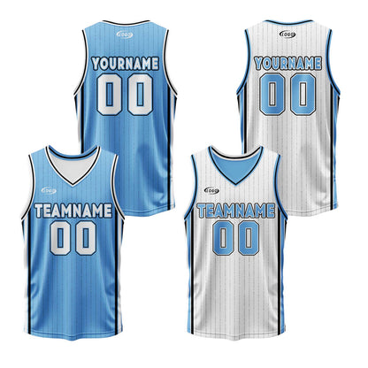 Custom Blue White Reversible Basketball Suit for Adults and Kids Personalized Jersey
