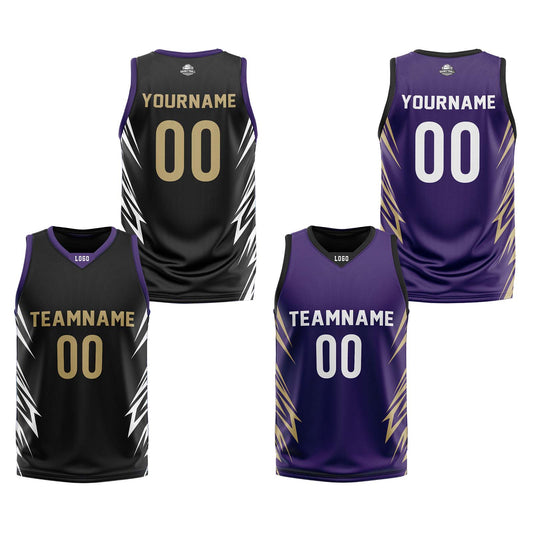 Custom Black Purple Reversible Basketball Jersey Uniform Suit Printed Your Logo Name Number