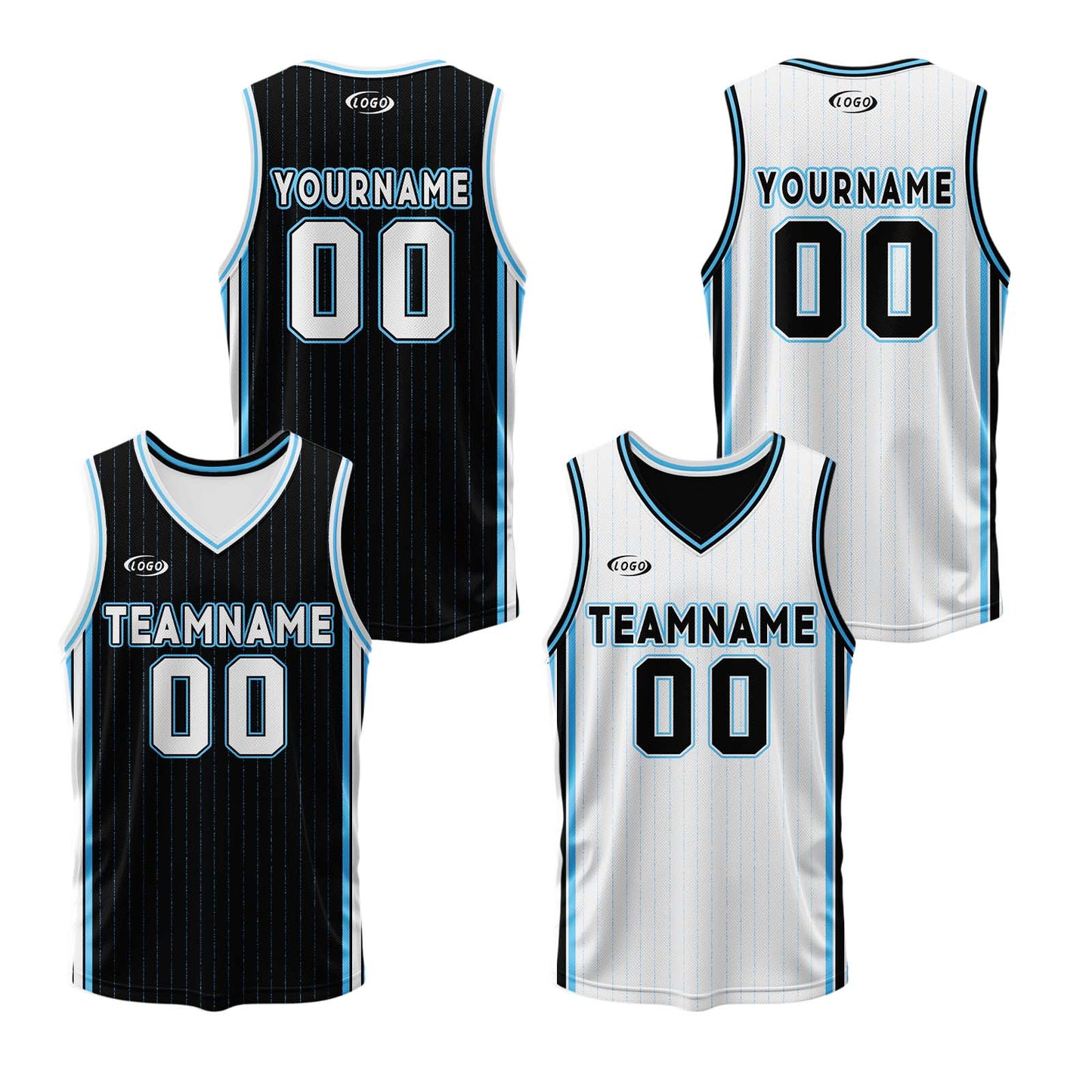 Custom Black White Blue Reversible Basketball Suit for Adults and Kids Personalized Jersey