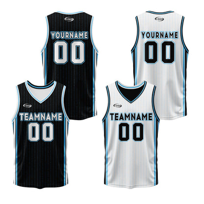 Custom Black White Blue Reversible Basketball Suit for Adults and Kids Personalized Jersey