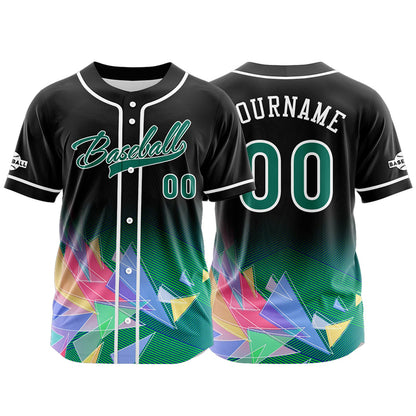 Custom Black Green Button Down Baseball Jersey for Men Women Adult Youth Print Name Number Logo