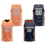 Custom Peach Pink Dark Blue Reversible Basketball Jersey Uniform Suit Printed Your Logo Name Number