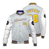 Custom Light Gray White Varsity Jackets for Men Women Youth Personalized Letterman Jackets