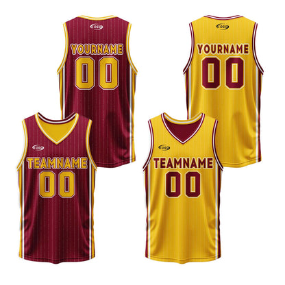 Custom Red Yellow Reversible Basketball Suit for Adults and Kids Personalized Jersey