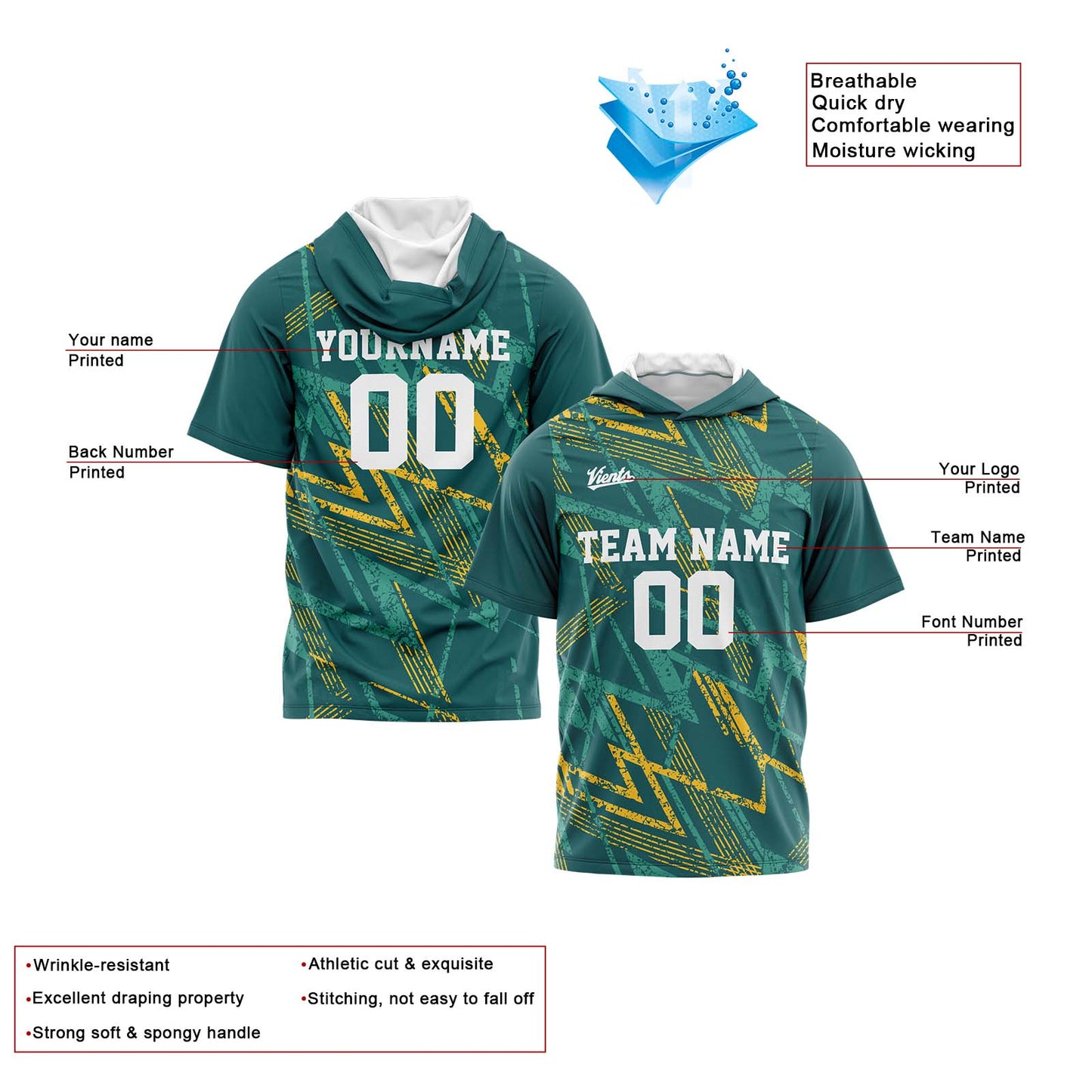 Custom Green Short Sleeve Hoodies for Men Women Shirts with Hoods Printed Name Logo