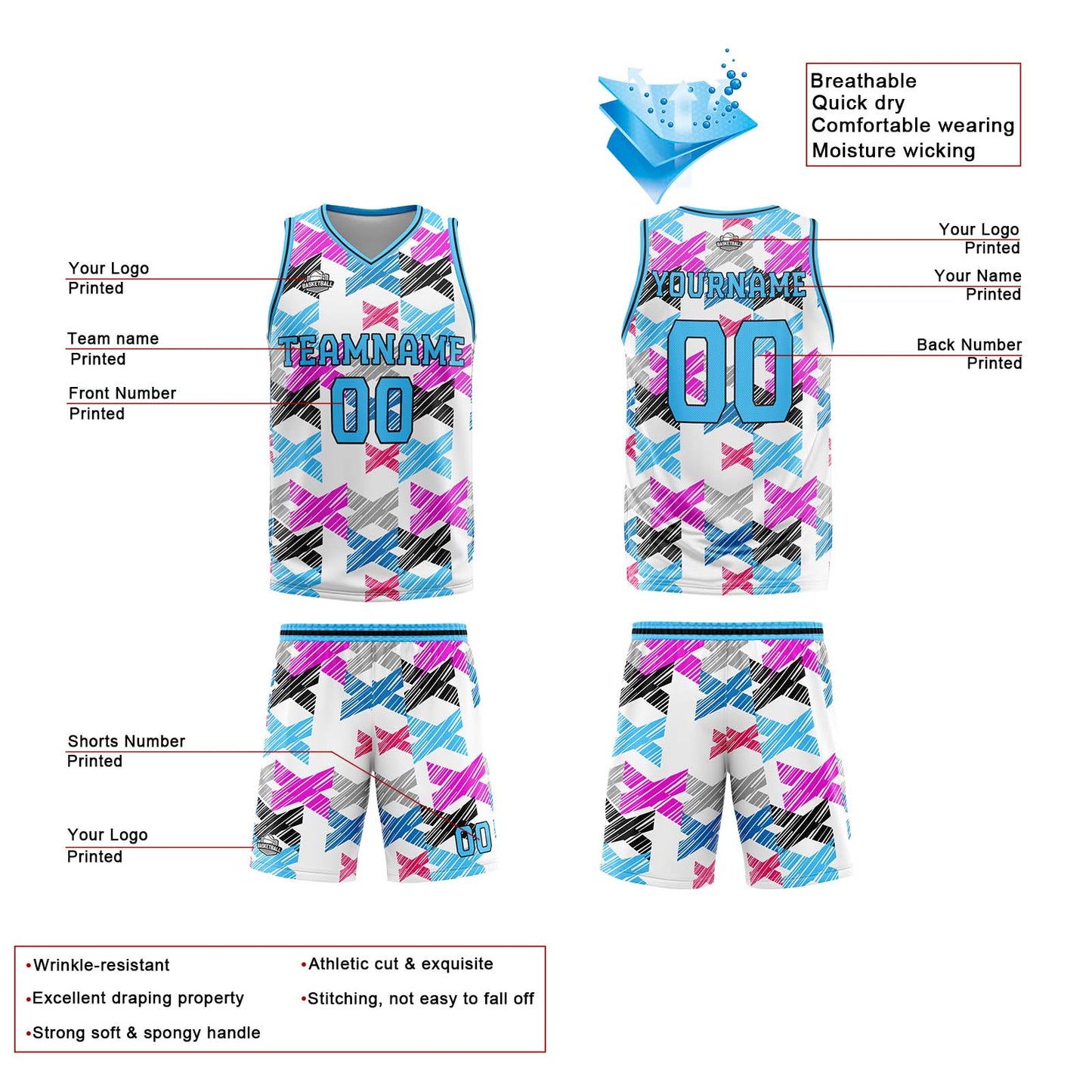 Custom Light Blue Basketball Jersey Uniform Suit Printed Your Logo Name Number