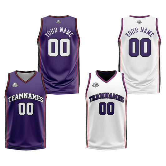 Custom Purple White Red Reversible Basketball Suit for Adults and Kids Personalized Jersey
