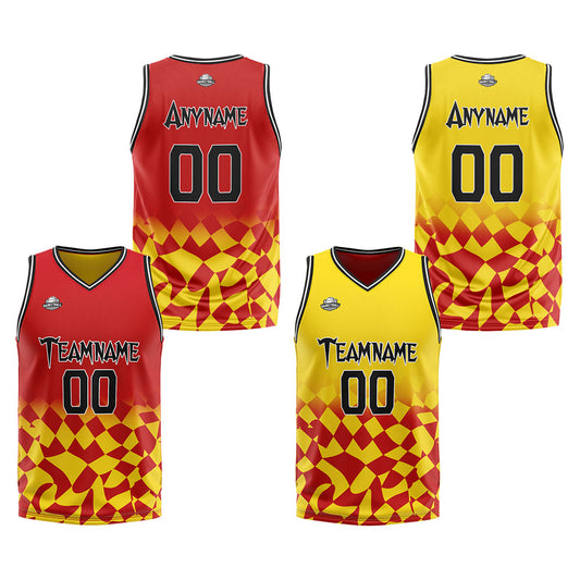 Custom Reversible Basketball Suit for Adults and Kids Personalized Jersey Red&Yellow
