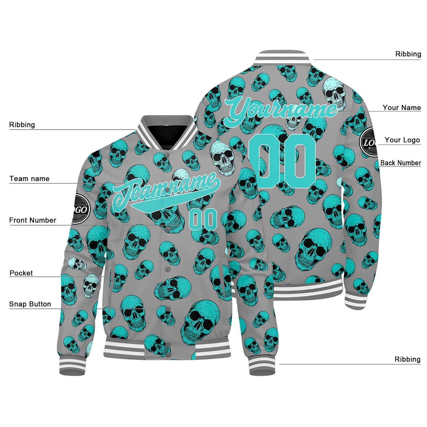 Custom cyan Varsity Jacket for Men Women and Youth with Personalized Letterman Jacket