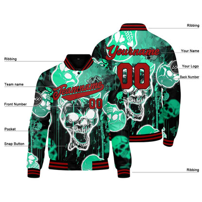 Custom Blurred bones & Cyan Varsity Jacket for Men Women and Youth with Personalized Letterman Jacket