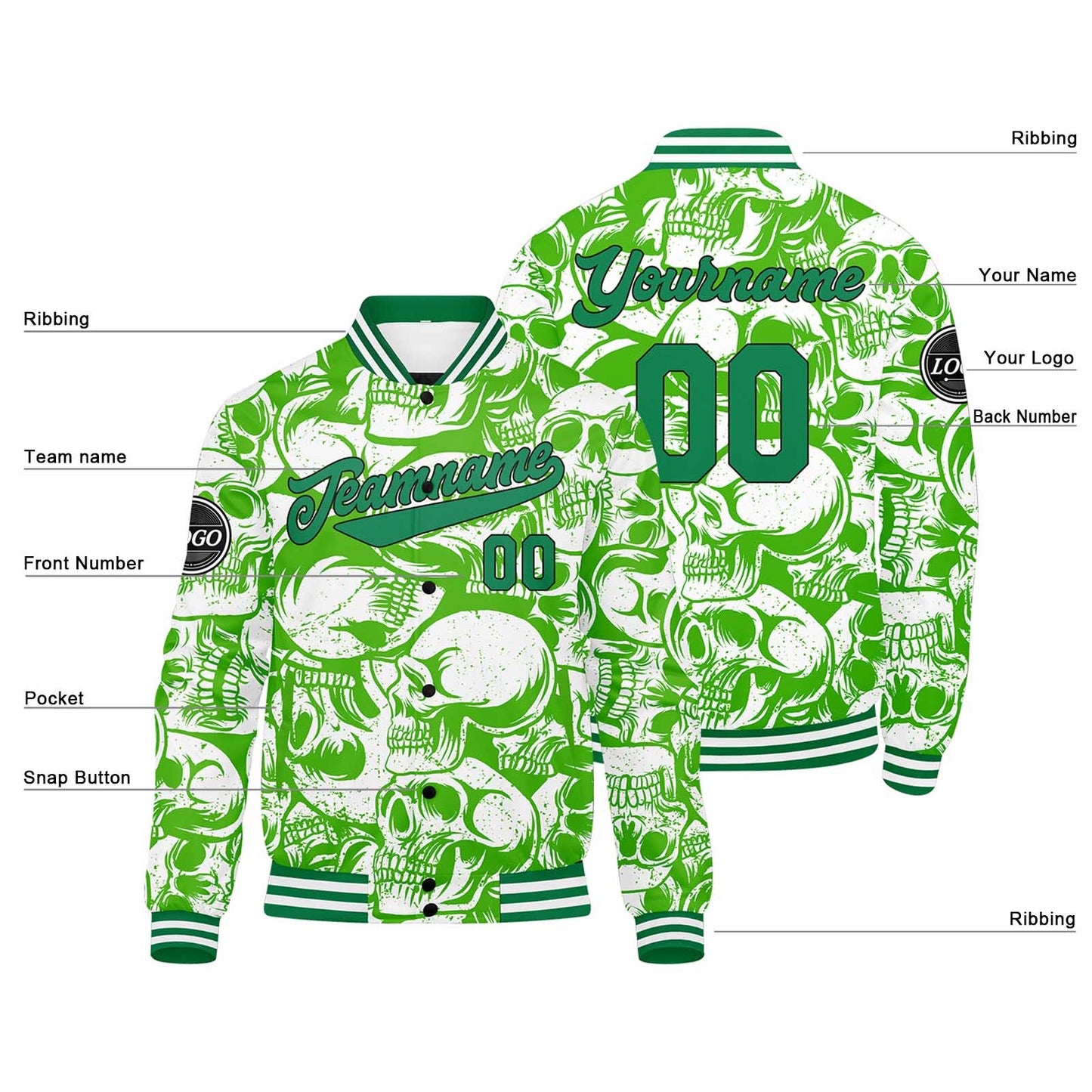Custom green Varsity Jacket for Men Women and Youth with Personalized Letterman Jacket