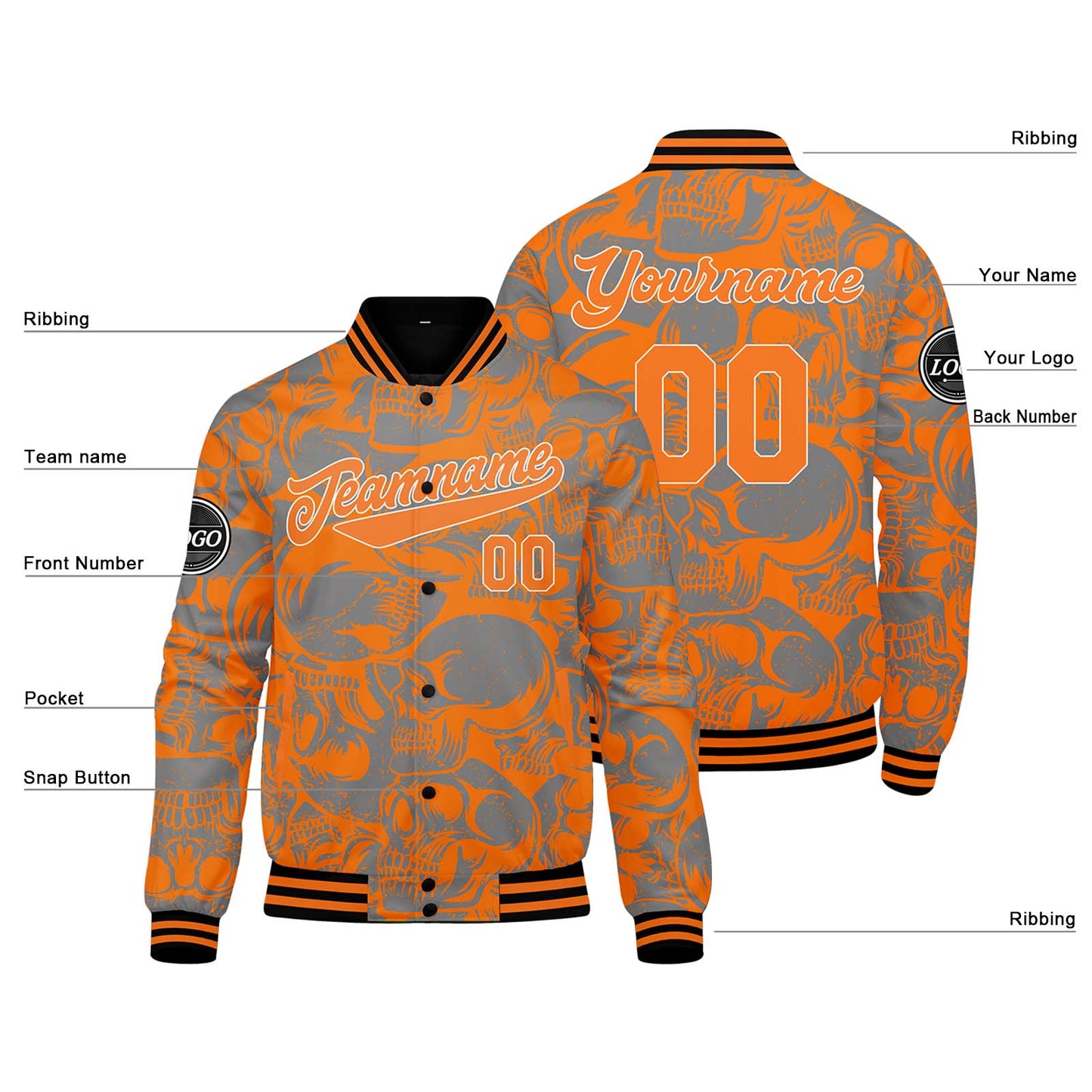 Custom orange gray Varsity Jacket for Men Women and Youth with Personalized Letterman Jacket