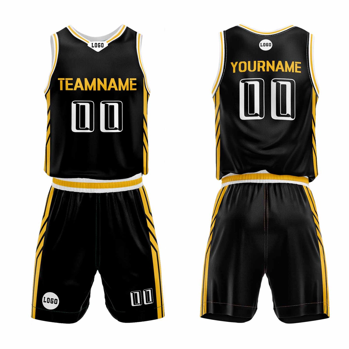 Custom Black Yellow Basketball Jersey Uniform Suit Printed Your Logo Name Number