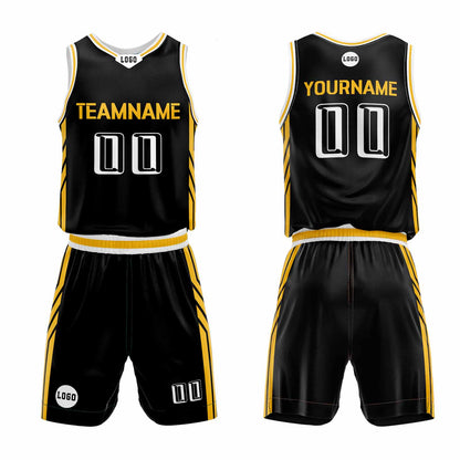 Custom Black Yellow Basketball Jersey Uniform Suit Printed Your Logo Name Number