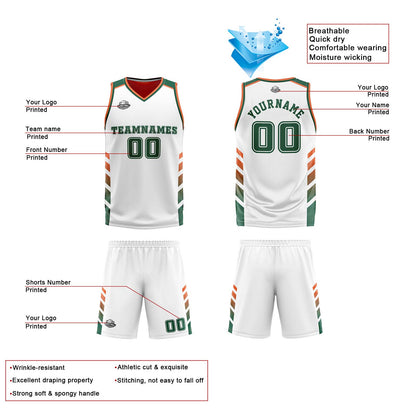 Custom White Orange Green Reversible Basketball Suit for Adults and Kids Personalized Jersey