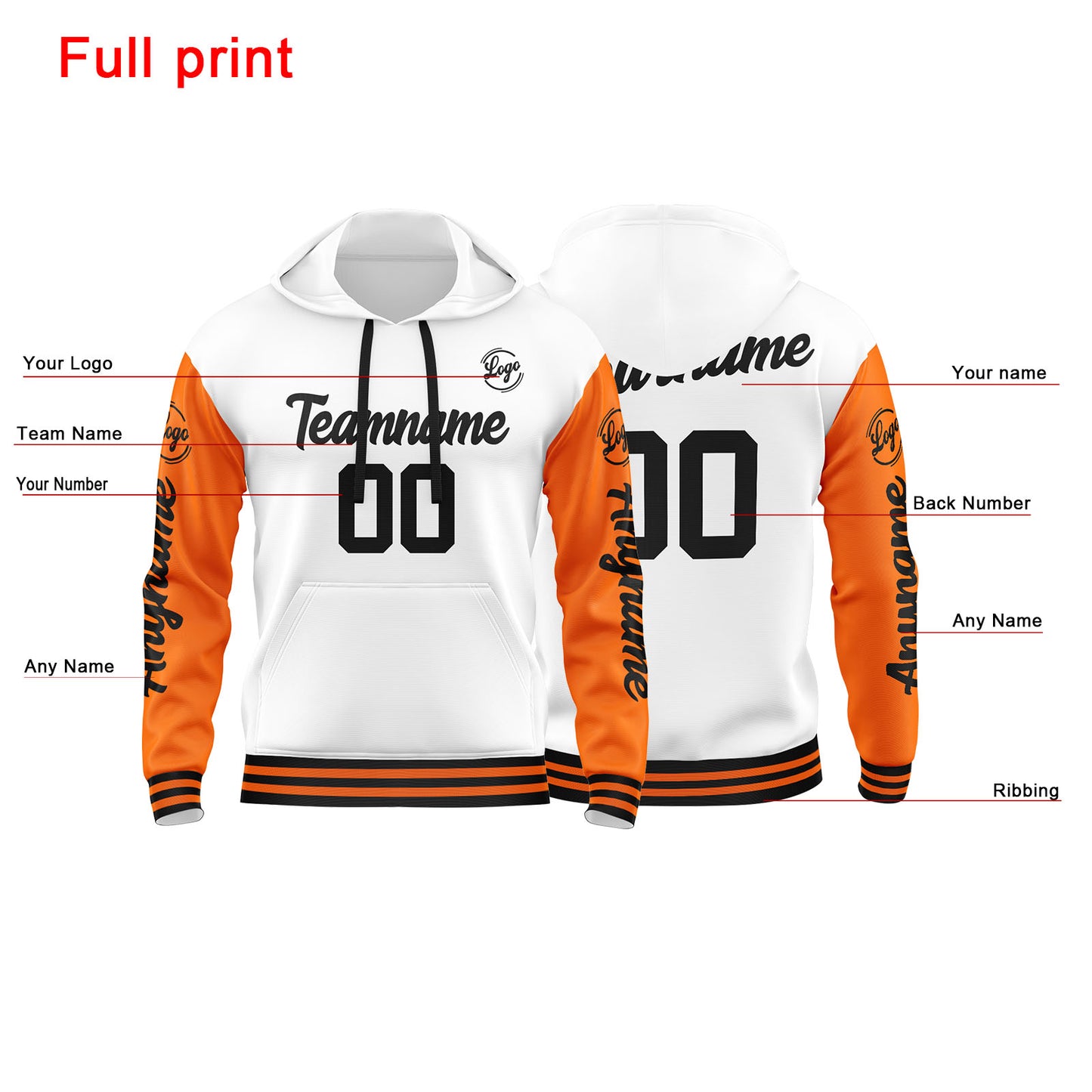 Custom Orange White Sweatshirt Hoodie For Men Women Girl Boy Print Your Logo Name Number
