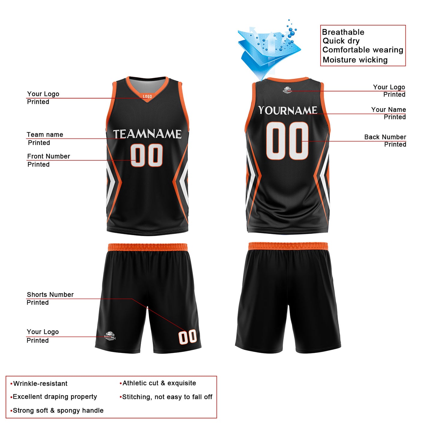Custom Black White Reversible Basketball Jersey Uniform Suit Printed Your Logo Name Number