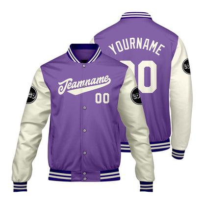 Custom Purple Cream White Varsity Jackets for Men Women Youth Personalized Letterman Jackets
