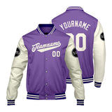Custom Purple Cream White Varsity Jackets for Men Women Youth Personalized Letterman Jackets