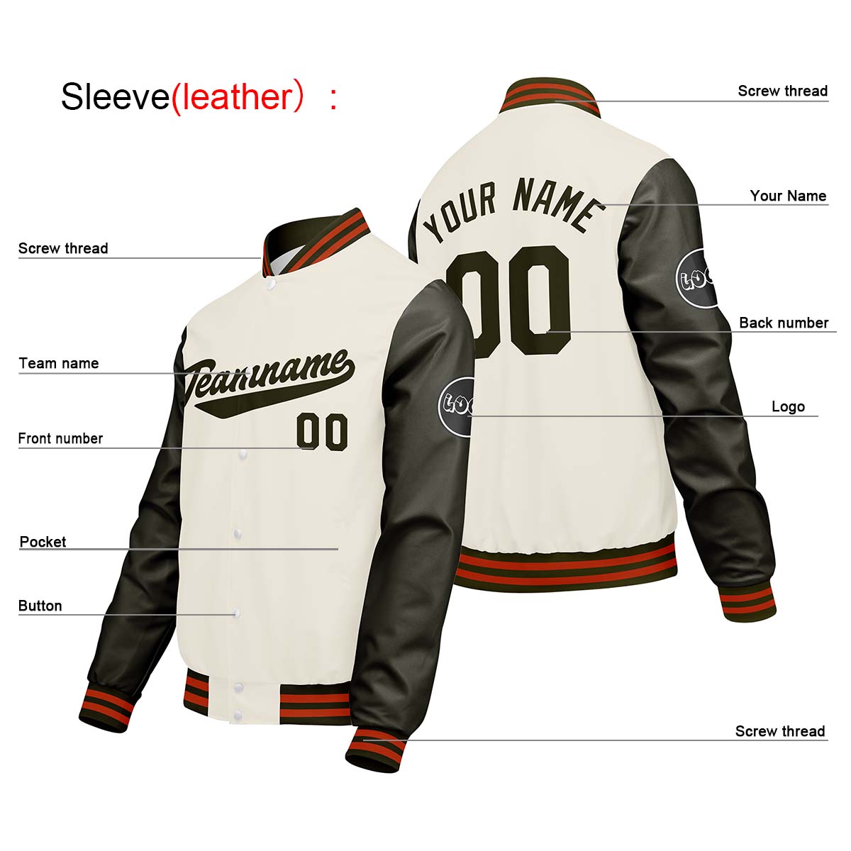 Custom Cream White Green Varsity Jackets for Men Women Youth Personalized Letterman Jackets