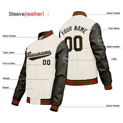 Custom Cream White Green Varsity Jackets for Men Women Youth Personalized Letterman Jackets