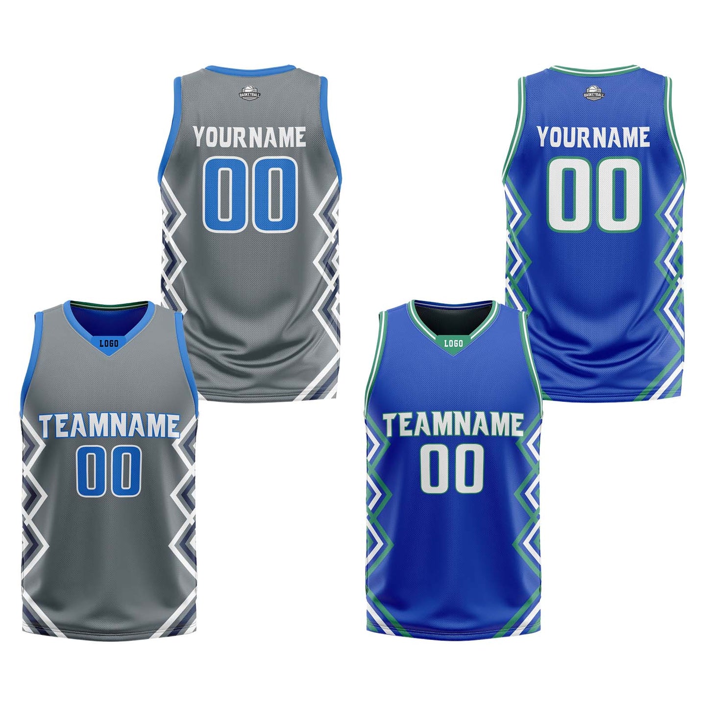 Custom Light Grey Blue Reversible Basketball Jersey Uniform Suit Printed Your Logo Name Number