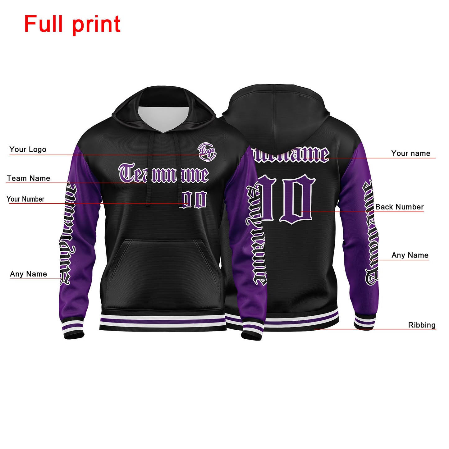 Custom Purple Black  Sweatshirt Hoodie For Men Women Girl Boy Print Your Logo Name Number