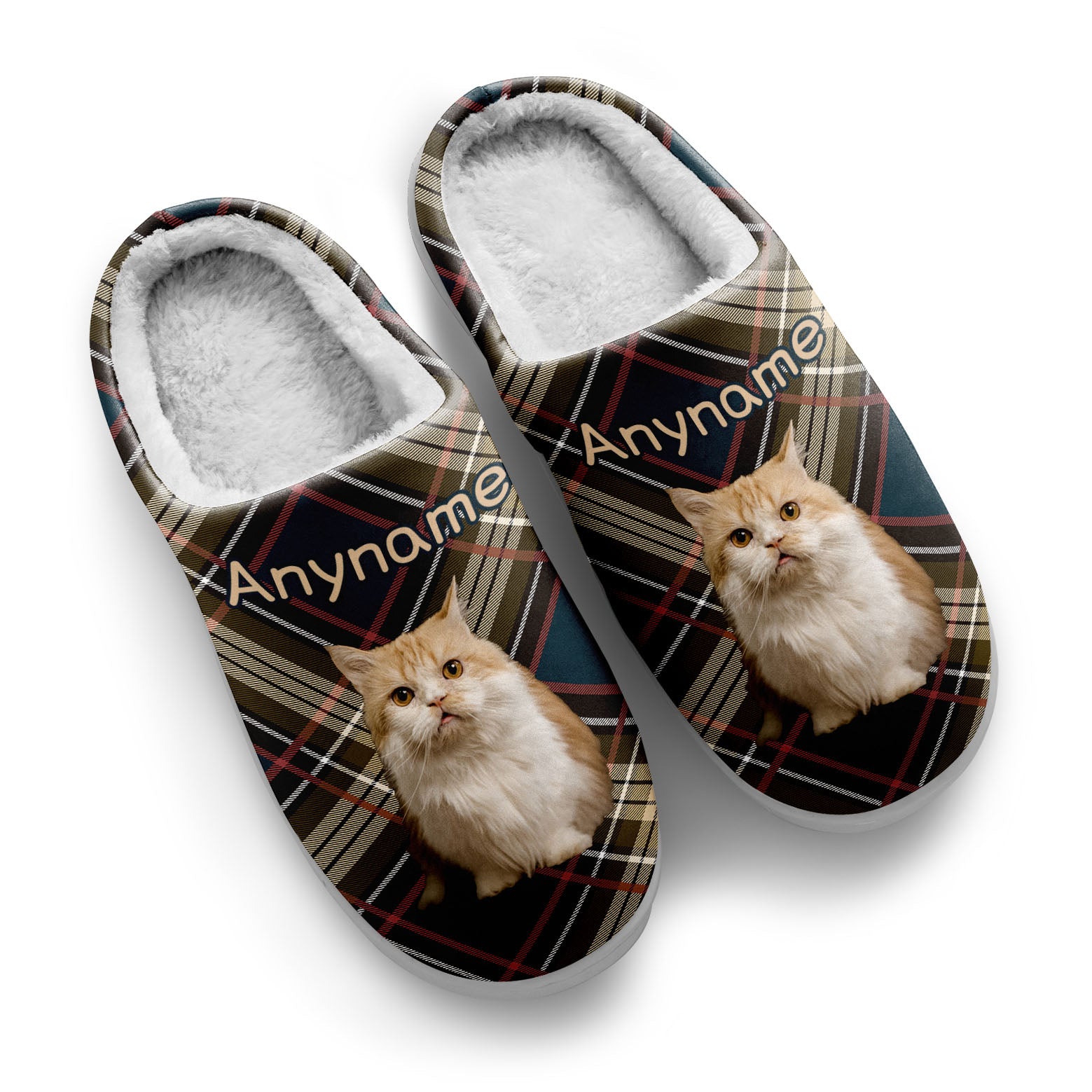Custom Your Own Personalized Cotton Slippers for Dog Cat Lover Add Any Text Photoes Burgundy Tartan