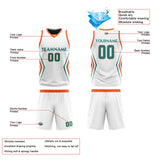 Custom White Cyan Green Reversible Basketball Jersey Uniform Suit Printed Your Logo Name Number