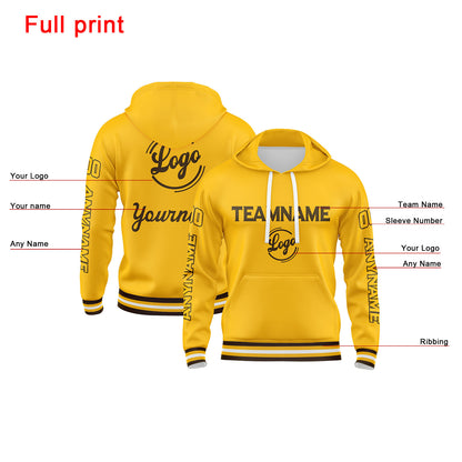 Custom Brown Yellow Hoodie Personalized Mens Pullover Hoodie Printed Team Name Number Logo for Women