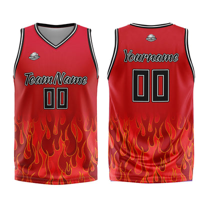 Custom Basketball Jersey Uniform Suit Printed Your Logo Name Number Flame&Red