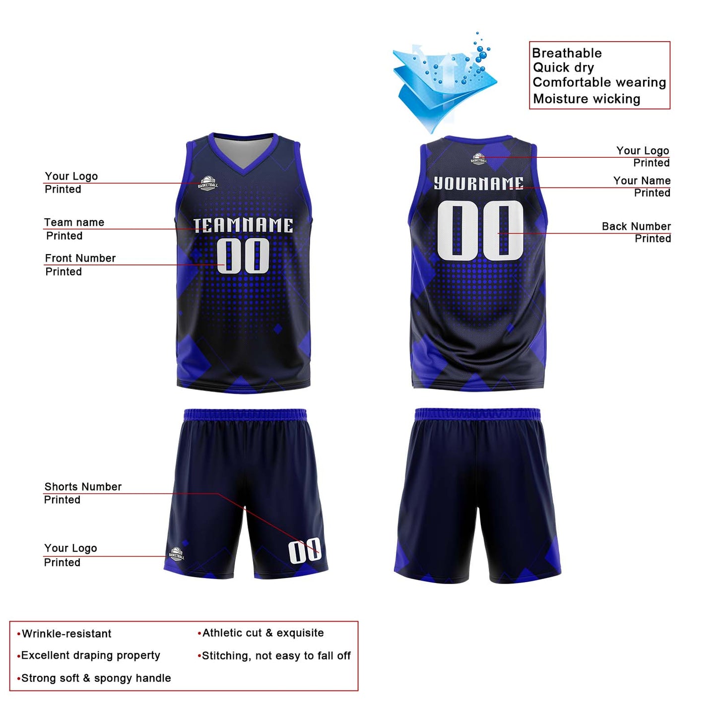 Custom Royal Reversible Basketball Suit for Adults and Kids Personalized Jersey