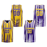 Custom Reversible Basketball Suit for Adults and Kids Personalized Jersey Yellow&Purple