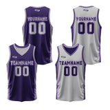 Custom Purple Grey Reversible Basketball Suit for Adults and Kids Personalized Jersey
