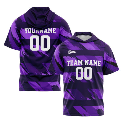 Custom Purple Short Sleeve Hoodies for Men Women Shirts with Hoods Printed Name Logo