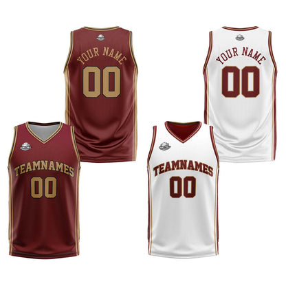 Custom Wine Gold Reversible Basketball Suit for Adults and Kids Personalized Jersey