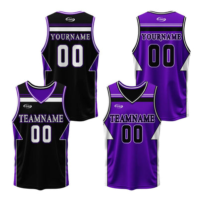 Custom Black Purple Reversible Basketball Suit for Adults and Kids Personalized Jersey