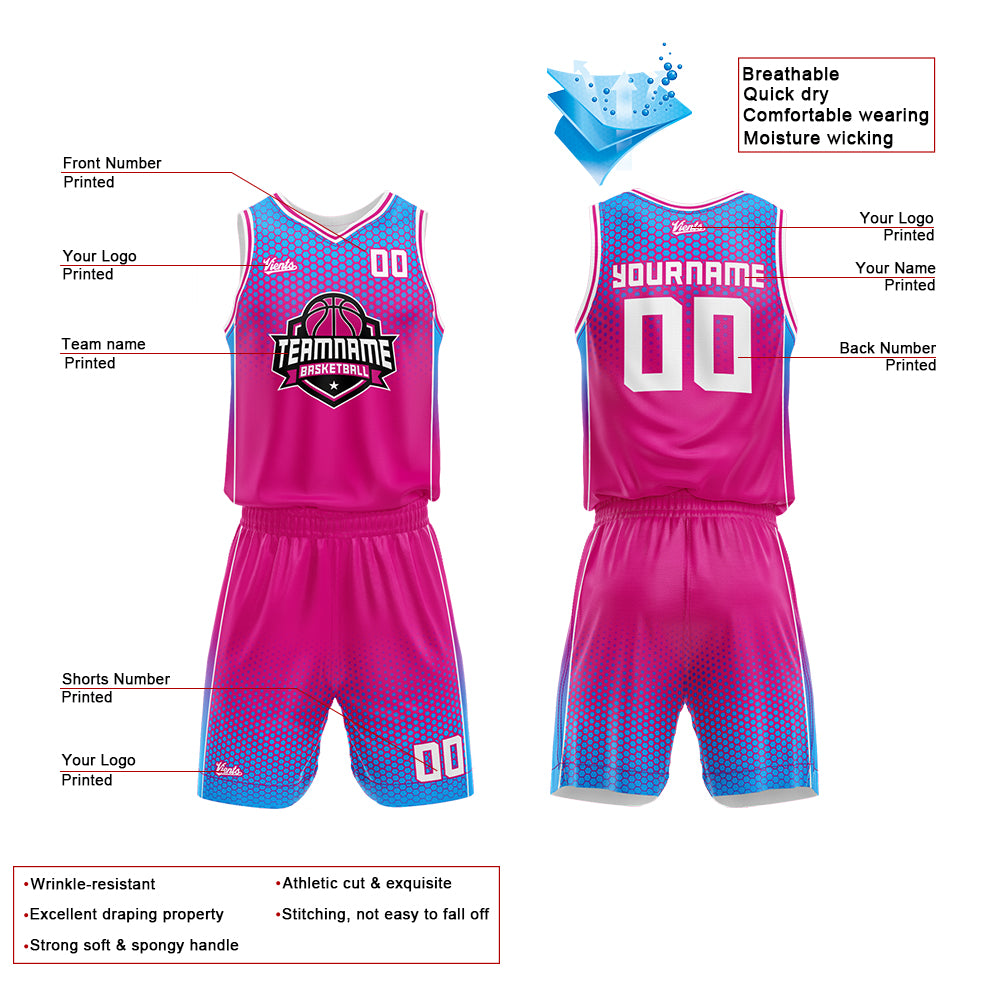 Custom Reversible Basketball Suit for Adults and Kids Hot Pink-Blue
