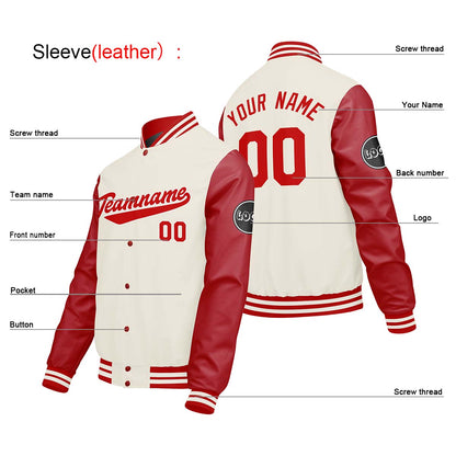 Custom Cream White Red Varsity Jackets for Men Women Youth Personalized Letterman Jackets