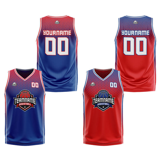 Custom Blue Red Reversible Basketball Suit for Adults and Kids Personalized Jersey