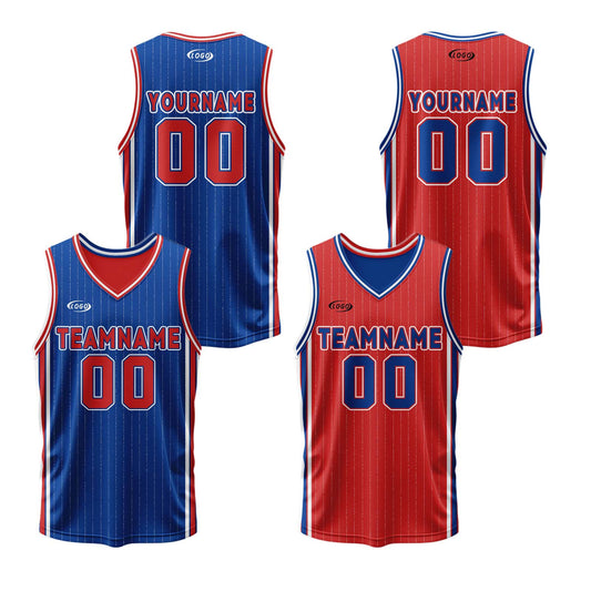 Custom Blue Red Reversible Basketball Suit for Adults and Kids Personalized Jersey