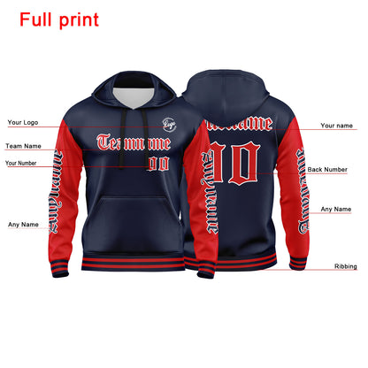 Custom Navy Red Sweatshirt Hoodie For Men Women Girl Boy Print Your Logo Name Number